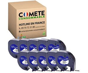 COMETE, marque française - 91201-10 Rubans pour Etiqueteuse Compatibles avec Dymo LetraTag 12mm x 4m Noir sur Blanc - Recharge pour LT-100H LT-100T (Plastic White Label Tape S0721610) (10 Noir)
