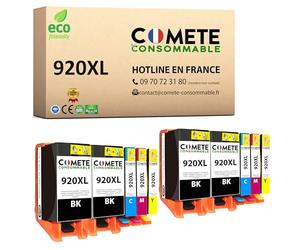 COMETE, Marque française - 920XL - 10 Cartouches d'encre Compatible avec HP 920 XL - pour imprimante HP OfficeJet 6500A 6500 7500 6000 7500A 7000 (4 Noir et 6 Couleur)