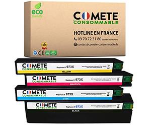 COMETE, Marque française - 973X - 4 Toners Compatibles avec HP 973 X - pour HP PageWide PPro 477dw 577dw 452dw 477dn 452dn (Noir et Couleur)
