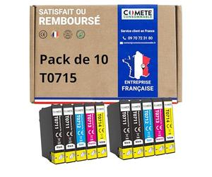 COMETE, Marque Française - T0715-10 Cartouches d'encre Compatibles avec Epson T0715 Guépard - pour Epson Stylus SX205 SX218 SX400 SX510W SX515W DX7450 DX8450 (2 Noir et 3 Couleur)