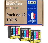 Comete, Marque Française - T0715-12 Cartouches D'Encre Compatibles Avec Epson T0715 Guépard (T0711 T0712 T0713 T0714) - Pour Epson Stylus D120 Dx4050 Dx5050 Office Bx300F (3 Noir E[ENC940157]