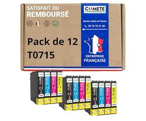 COMETE, Marque Française - T0715-12 Cartouches d'encre Compatibles avec Epson T0715 Guépard (T0711 T0712 T0713 T0714) - pour Epson Stylus D120 DX4050 DX5050 Office BX300F (3 Noir et 9 Couleur)