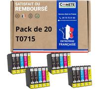 Comete, Marque Française - T0715-20 Cartouches D'Encre Compatibles Avec Epson T0715 Guépard (T0711 T0712 T0713 T0714) - Pour Epson D120 D78 Dx4000 Stylus Sx205 (8 Noir Et 12 Couleu[ENC940158]