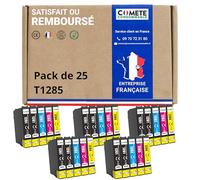 COMETE, Marque française - T1285-25 Cartouches d'encre Compatible avec EPSON T1285 Renard - pour Cartouche Epson Stylus T22 Office SX125 (10 Noir et 15 Couleur)