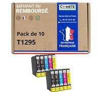 T1295 Pack de 10 Cartouche d'encre compatibles avec EPSON T129 XL / C13T12954012 / T1295 = T1291 + T1292 + T1293 + T1294 - 4 Noir + 2 Cyan + 2