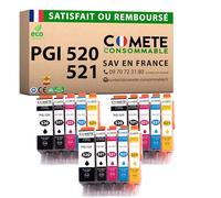 COMETE CONSOMMABLE 520 / 521 XL 15 Cartouche d'encre compatibles avec CANON PGI-520 CLI-521 PGI520 CLI521 XL 520 521 XL 6 Noir + 3 Cyan + 3 Magenta + 3 Jaune Noir G