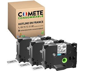 COMETE - TZE141-3 Rubans Compatible avec Brother TZe-141 Tz 141 Tze141 18mm x 8m - Noir sur transparent - pour Étiqueteuse Brother P-Touch PT-1010 1000 PT-H100LB PT-E100VP PT-H107B PT-E110 (3)