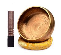COMETX Ensemble bol chantant tibétain bouddhiste avec grand bol sonore en métal fait à la main et coussin doux de 20,5 cm (livraison de couleur aléatoire) et bois pour la méditation, le son, la