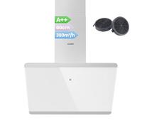 COMFEE CH60J64ET4A2W Hotte aspirante 60 cm, Hotte 60 cm de convection et d'air évacué, 380 m³/h de flux d'air, design en acier inoxydable/verre avec écran tactile, LED, hotte aspirante avec filtre