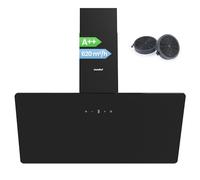 COMFEE’ CH90J64ET4A2B2-EU Hotte Aspirante 90cm, 620 m³/h Commande Tactile, 4 Vitesses, 59dB Silencieuse, Design Incliné, Noir Élégant