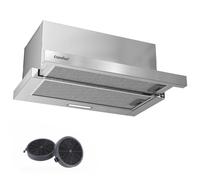 COMFEE ' CHL03M21S Hotte aspirante télescopique plate 60 cm, classe A+, système de recirculation, 400 m³/h, flux d'air, hotte aspirante intégrée, type plat, couleur argentée