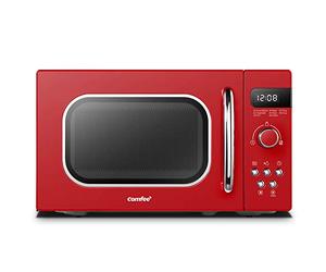 Comfee CMSRO 20 di rd Micro-ondes rétro avec 8 menus automatiques, 5 niveaux de puissance de cuisson, bouton de cuisson express, 20 L, 800 W, rouge passionné
