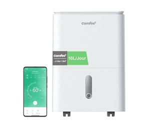 COMFEE' Déshumidificateur 2-EN-1,Elimine l'humidité jusqu'à 16L-Jour, Purification d'air avec ioniseur, 4 Modes, Fonction Air Swing, Contrôle APP, Idéal pour pièces de 29-44㎡, Easy Dry 16