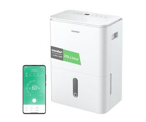 COMFEE' Déshumidificateur 2-EN-1,Elimine l'humidité jusqu'à 20L/Jour, Purification d'air avec ioniseur, 4 Modes, Fonction Air Swing, Contrôle APP, Idéal pour pièces de 37-52㎡, Easy Dry 20