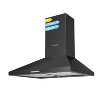 COMFEE Hotte aspirante 60 cm PYRA17B-60 en acier inoxydable avec LED et système de recirculation et de conduit, montage mural, hotte aspirante 600 mm, noir