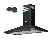 COMFEE Hotte aspirante 90 cm PYRA17B-90 noire pour hotte de cuisine avec LED, système de recirculation et canalisation et filtres à charbon