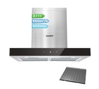COMFEE Hotte aspirante TSHM77SS-60 60 cm Classe A+++ Hotte aspirante en acier inoxydable 650 m³/h avec LED, système de recirculation et canalisation et filtres à charbon