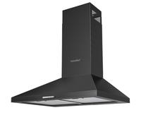 COMFEE' PYRA17B-60 Hotte aspirante 60 cm, noire, éclairage LED, débit d’air 400 m³/h, système recirculable et évacuation, filtres en charbon inclus, Classe énergétique B