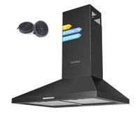 COMFEE ' PYRA17B-60 Hotte aspirante noire 60 cm avec LED, système de recirculation et canalisation et filtres à charbon [Classe d'efficacité énergétique B]