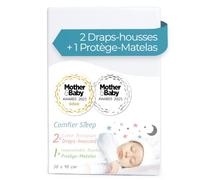 Comfier Sleep Set 3 Pièces avec 2 Drap Housse 50x90 cm en 100% Coton Bio Et 1 Protege Matelas 50x90 Imperméable en 100% Bambou, Blanc