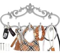 Comfify Cintre mural en fonte - Design vintage avec 5 crochets - Clés, serviettes, etc - Fixation murale - Métal - Robuste - Rustique Vintage - Idée cadeau déco - Blanc