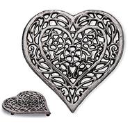 Comfify Dessous de Plat en Fonte en Forme de cœur, décoratif et Vintage, pour comptoir de Cuisine ou Table de Salle à Manger, avec Chevilles en Caoutchouc, métal recyclé, 17 x 16,5 cm, Argent et Noir
