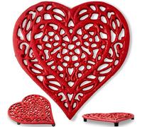 Comfify Dessous de Plat en Fonte en Forme de cœur, décoratif et Vintage, pour comptoir de Cuisine ou Table de Salle à Manger, avec Chevilles en Caoutchouc, métal recyclé, 17 x 16,5 cm, Rouge