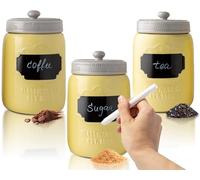Comfify Ensemble de 3 contenants de Rangement décoratifs avec couvercles étanches pour Le café, Le Sucre et Plus - Rangement Rustique avec Surface d'écriture réutilisable - 380ml /boîte - Jaune