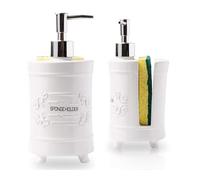 Comfify Français Design Distributeur de Savon de Cuisine et Porte-éponge - Organisateur de lavabo - Distributeur de Savon Liquide Shabby Chic 12,6oz avec Porte-Savon à Pompe de qualité supérieure