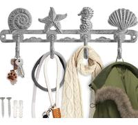 Comfify Patère murale vintage Coquillages en fonte rustique avec 4 crochets décoratifs, vis et chevilles incluses, décoration de maison de plage, blanc antique