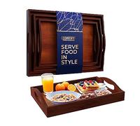 Comfify Plateaux de Service en Bambou avec poignée - Lot de 3 Plateaux en Bois Qui s'emboîtent - Grand, Moyen et Petit Plateau pour Nourriture, décoration ottomane et Plus Encore - Plateaux en Bambou