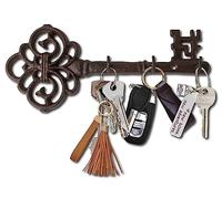 Comfify Porte-clés décoratif mural | Clé vintage avec 3 crochets | Fixation murale | Fonte rustique - avec vis et chevilles - Marron