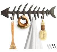 Comfify Porte-serviettes mural décoratif en os de poisson de Porte- manteau élégant en fonte avec 4 crochets «poisson» - Comprend des vis et des chevilles - Marron