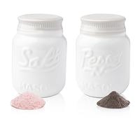 Comfify Pot Mason Vintage Sel & Poivre Pot Mason Décoratif Adorable pour Vintage, Rustique et Chic Brut - Céramique Résistante en Antique Blanc