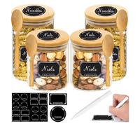 Comfivibe Bocaux en verre, Bocal en verre avec couvercle, 750ml/550ml, 4 Pot epices verre Avec 4 cuillères, Avec 1 marqueur & 16 Autocollants pour étiquettes, Pour épices, thés, noix, graines etc