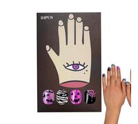 COMFOLIVING Lot de 24 autocollants pour nail art d'Halloween - Court charme de manucure artificiel - Esprit d'araignée - Décoration d'ongles d'Halloween