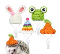 COMFOLIVING Lot de 4 Chapeaux de Hamster Mignons pour Animaux de Compagnie, Grenouille, Lapin, Arc-en-, Carotte, Chapeau tricoté avec Petits Animaux pour Hamsters, lézards, hérissons,
