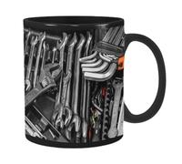 COMFOLIVING Tasse à café amusante, tasse de voyage en céramique noire, grande tasse à thé et à café tasses amusantes pour femmes Grande boîte à outils mécanique Tasse à café pour bière, whisky, vin