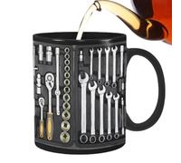 COMFOLIVING Tasse à café amusante, tasse de voyage en céramique noire, grande tasse à thé et à café tasses amusantes pour femmes Grande boîte à outils mécanique Tasse à café pour bière, whisky, vin