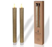 comforder 2 Bougies LED Cire Véritable avec Minuterie, Doré | Flamme LED vacillante réaliste, bougies électriques à piles, sans flamme réelle, pour dîner romantique