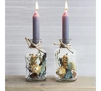 comforder Bougeoir en Verre avec Fleurs Séchées, Lot de 2 Porte-Bougies, Décoration Intérieure ou Centre de Table, Vase Decoratif (Gris/Bleu)