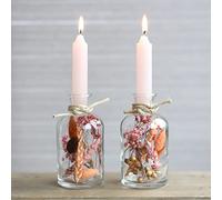 comforder Bougeoir en Verre avec Fleurs Séchées, Lot de 2 Porte-Bougies, Décoration Intérieure ou Centre de Table, Vase Decoratif (Rose)