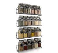 comforder Étagère à épices murale, 4 étagères à épices suspendues en métal pour 24 bocaux - 29 x 6 x 6 cm - Organisateur d'épices avec matériel de montage (argenté)