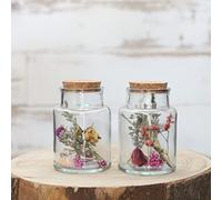 Comforder Lot de 2 fleurs séchées dans un verre avec bouchon en liège - Décoration florale séchée en verre large (petite/multicolore)