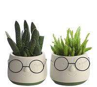 Comforder Lot de 2 pots de fleurs tête de visage décoration amusante plantes grasses cactus céramique intérieur étagères rebord fenêtre 6,5 cm