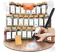 comforder Lot de 24 pots à épices carrés avec couvercles - 2 embouts de broyage et entonnoirs - 120 ml (bambou)