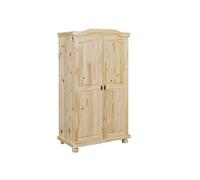 Inter Link - Armoire penderie rustique - Armoire de chambre 2 portes - 1 penderie et 5 niches - Armoire en pin massif - Vernis naturel - L :104 x P :56 x H:180 cm - Genf