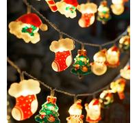 Comforso Guirlande lumineuse de Noël, 3 m, 20 LED alimentées par piles, lumières de fenêtre avec Père Noël, sapin de Noël, chaussettes, chapeau de Père Noël et canne à sucre d'orge à suspendre