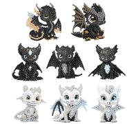 Comforso Lot de 8 porte-clés 5D à faire soi-même avec peinture diamant double face - Kit d'art diamant à suspendre pour enfants et adultes (dragon, noir)