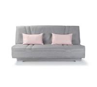 COMFORT BULTEX Banquette clic clac - Tissu Gris + Coussins déco rose - L193 x P95 cm